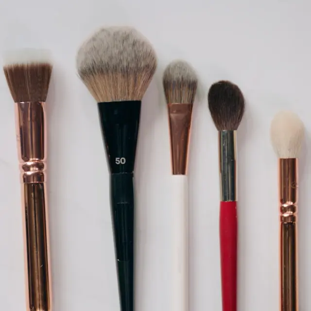 An assortment of makeup brushes